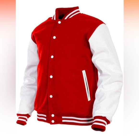 Men's Varsity Jacket Genuine Leather Sleeve and Wool Blend Letterman jacket - Picture 2 of 6